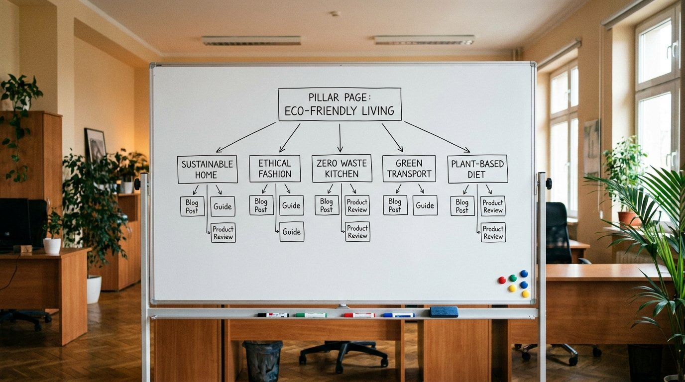 Plan d'arborescence de site internet au tableau blanc — méthode cocon sémantique étape par étape