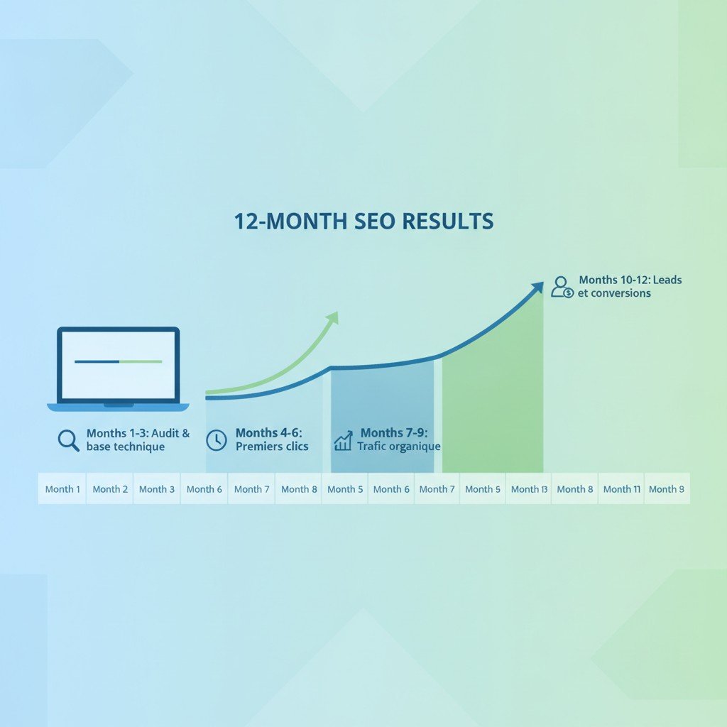 Timeline des résultats SEO pour une PME en 2026 : impressions, clics, leads