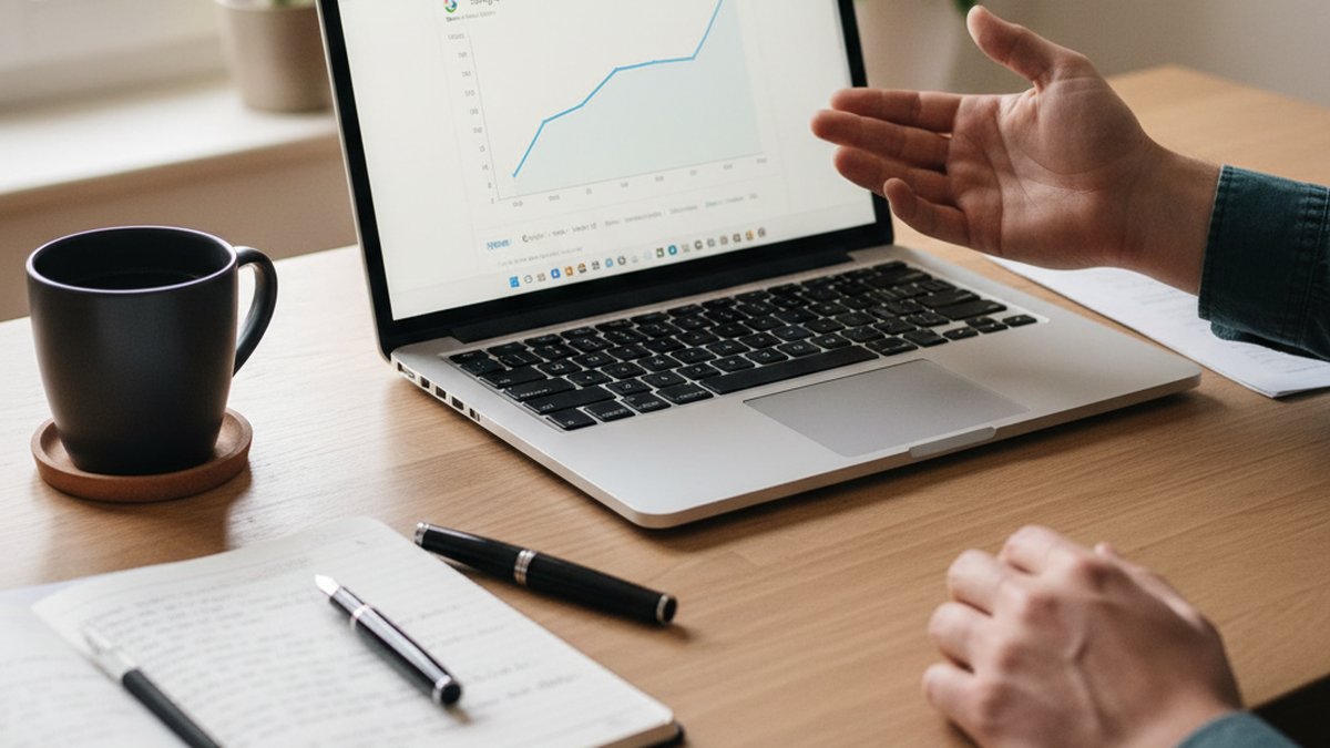 Mains de consultant pointant un graphique Search Console