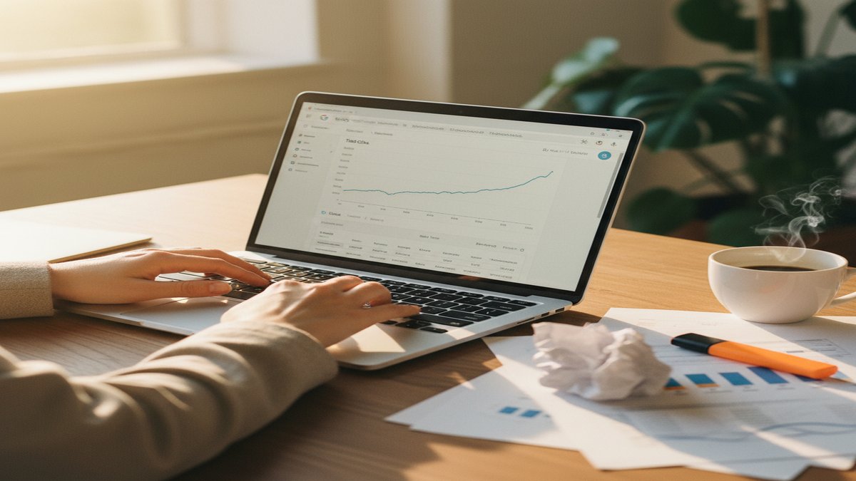Mathieu Saudel analyse une feuille de calcul Search Console comparant les courbes de clics avant et après le March 2026 Core Update sur un site PME