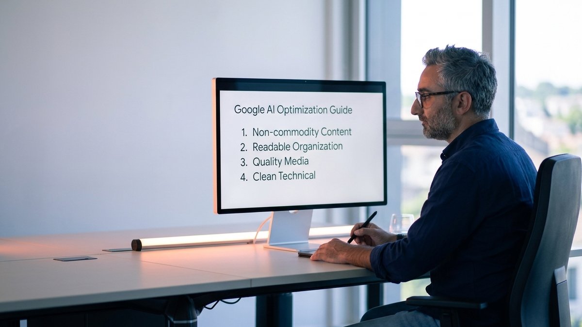 Mathieu Saudel décortique les 4 piliers du guide Google AI optimization devant un tableau blanc à Agen, Lot-et-Garonne