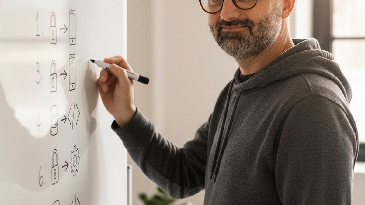 Mathieu Saudel devant un écran qui affiche les 9 actions agent-ready à mettre en place sur un site PME avant l'arrivée des information agents Google été 2026