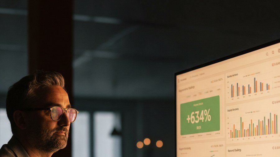 Consultant SEO calculant le ROI d'un investissement SEO pour une PME sur tableau de bord