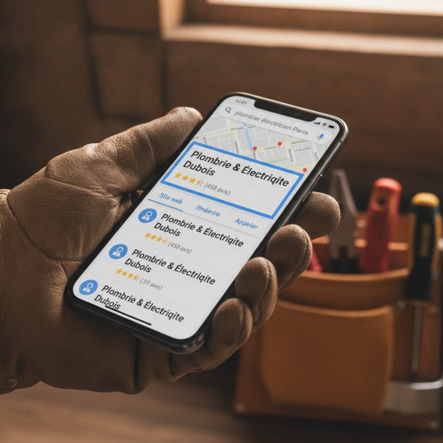 Schéma du parcours client en ligne pour un artisan BTP : de la recherche Google à l'appel