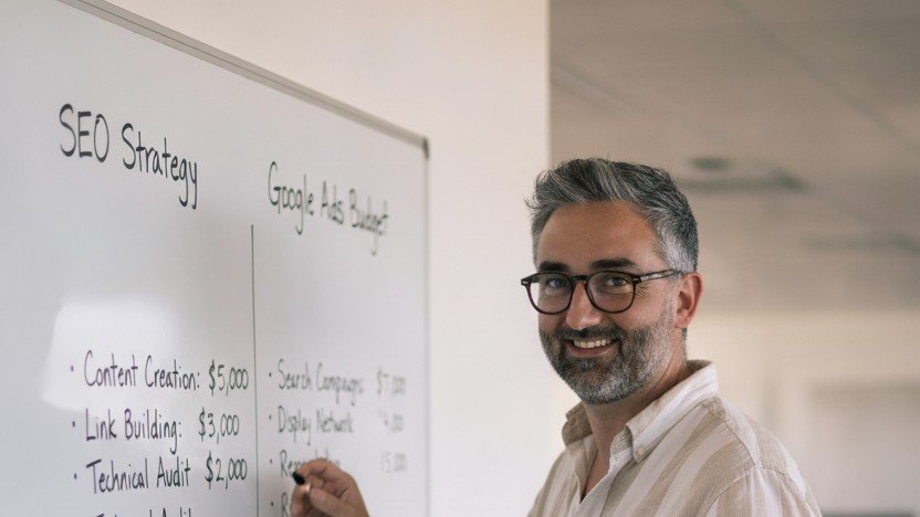 Mathieu Saudel consultant SEO présente la stratégie SEO long terme pour PME avec graphique de croissance organique