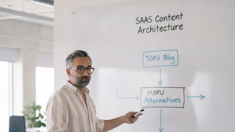 Schéma d'architecture de contenu SaaS : du blog TOFU aux pages intégrations et fonctionnalités