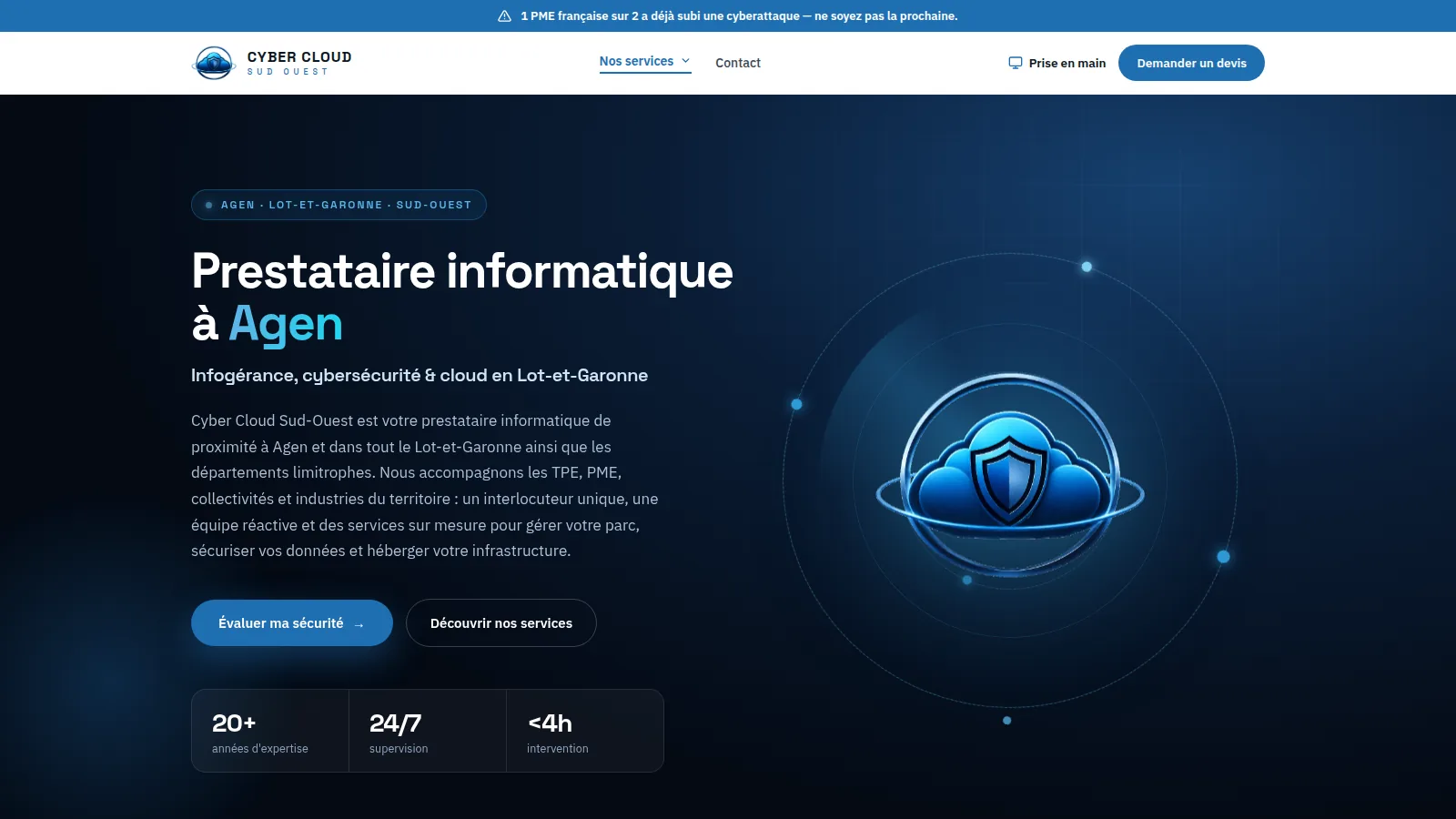 Page d'accueil du site Cyber Cloud Sud-Ouest