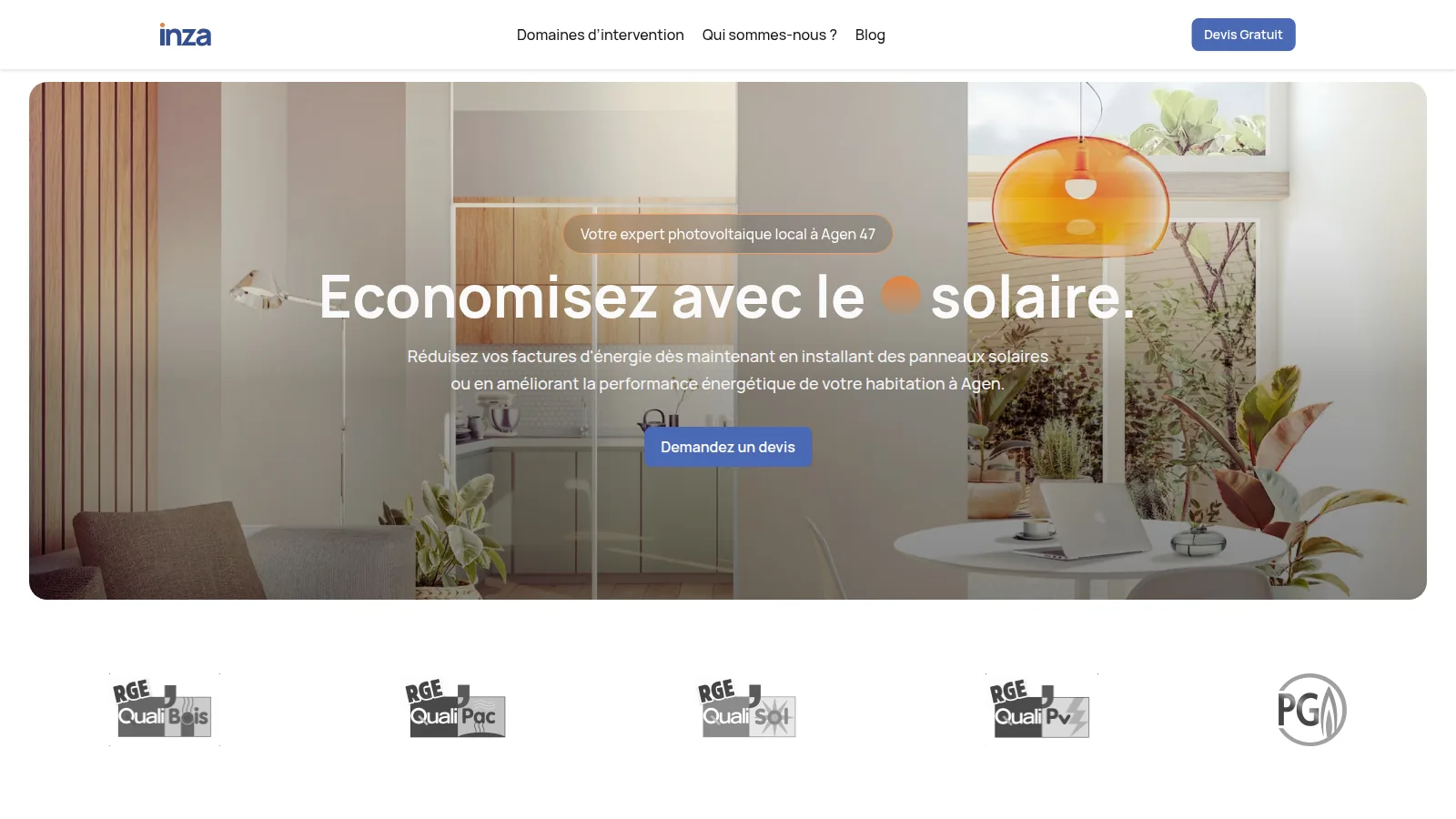Page d'accueil du site Inza Groupe